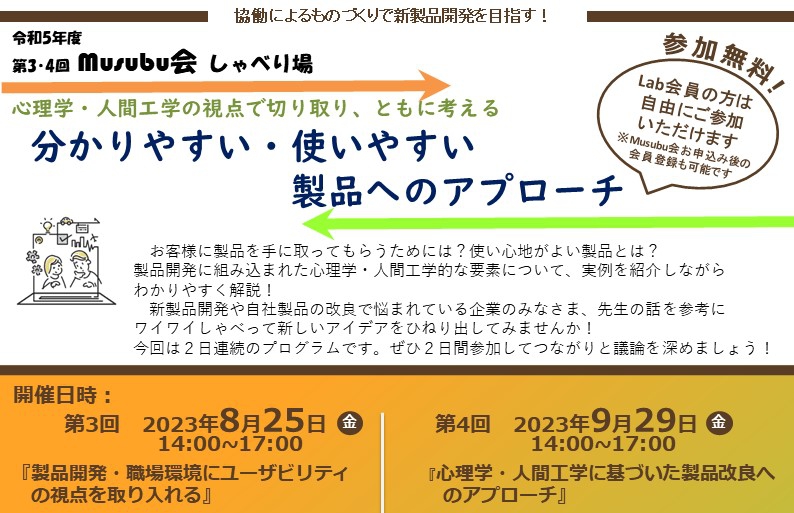 協働によるものづくりで新製品開発を目指す！令和5年度 第3・4回 Musubu会 しゃべり場
