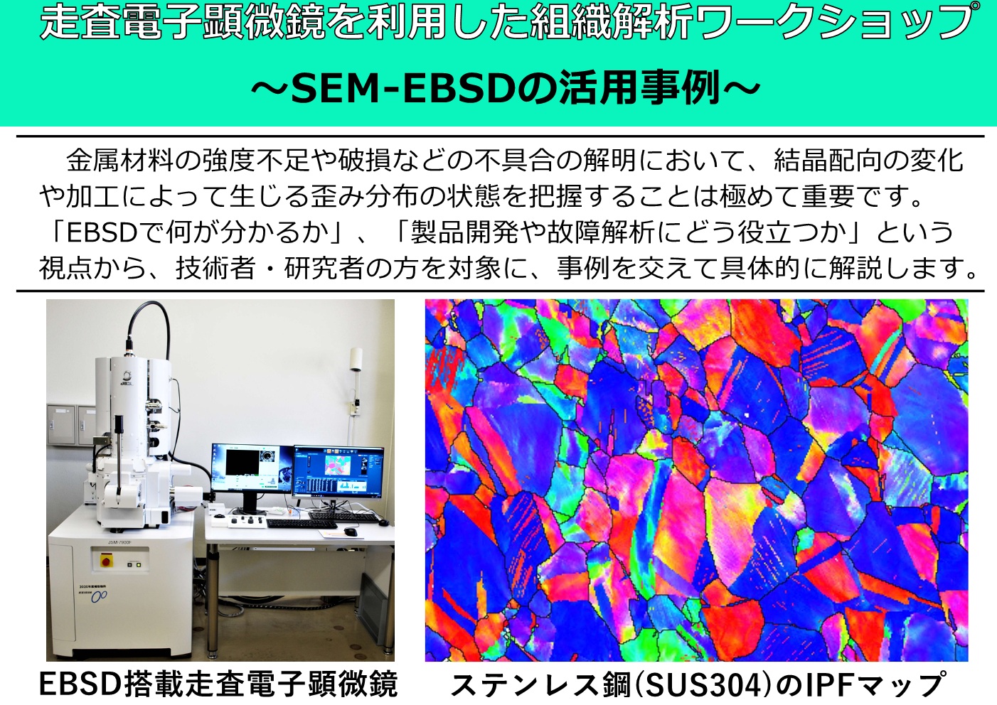 走査電子顕微鏡を利用した組織解析ワークショップ～SEM-EBSDの活用事例～